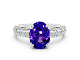 White gold Oval Cut Cut Pave Diamond Engagement Ring with Channel Set Band and Four-Prong Setting