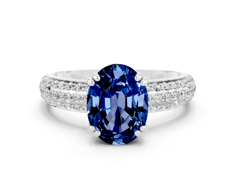 White gold Oval Cut Cut Pave Diamond Engagement Ring with Channel Set Band and Four-Prong Setting