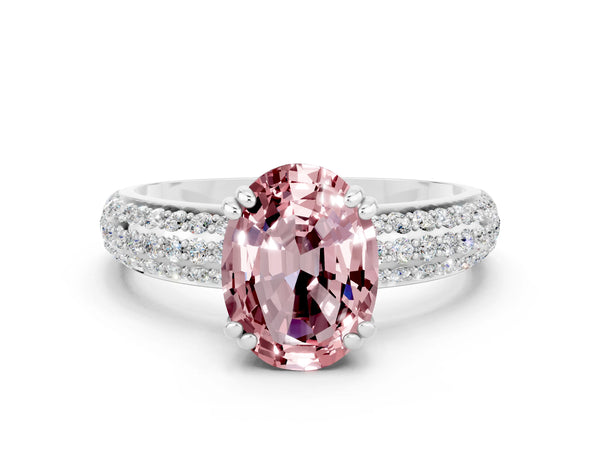 Platinum Oval Cut Cut Pave Diamond Engagement Ring with Channel Set Band and Four-Prong Setting