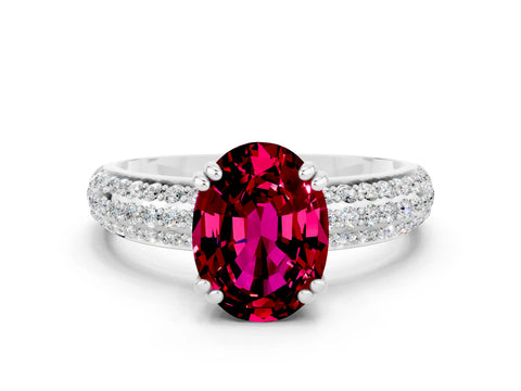 White gold Oval Cut Cut Pave Diamond Engagement Ring with Channel Set Band and Four-Prong Setting