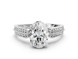 Silver 0.55 Carat E VVS1 Princess Cut Pave Split Shank Engagement Ring with Four-Prong Setting