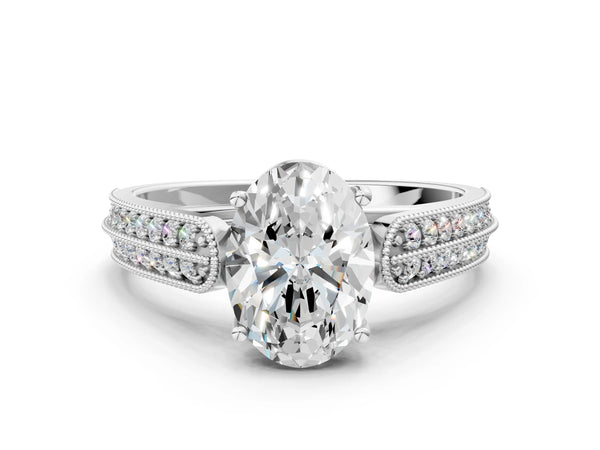 Silver 0.55 Carat E VVS1 Princess Cut Pave Split Shank Engagement Ring with Four-Prong Setting