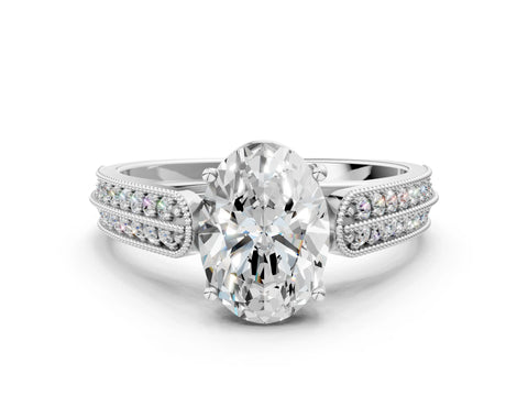 Silver 0.55 Carat E VVS1 Princess Cut Pave Split Shank Engagement Ring with Four-Prong Setting
