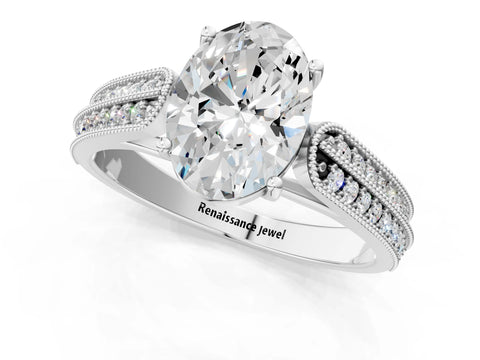 Silver 0.55 Carat E VVS1 Princess Cut Pave Split Shank Engagement Ring with Four-Prong Setting