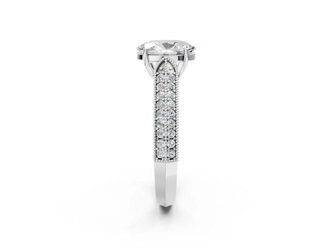 Silver 0.55 Carat E VVS1 Princess Cut Pave Split Shank Engagement Ring with Four-Prong Setting