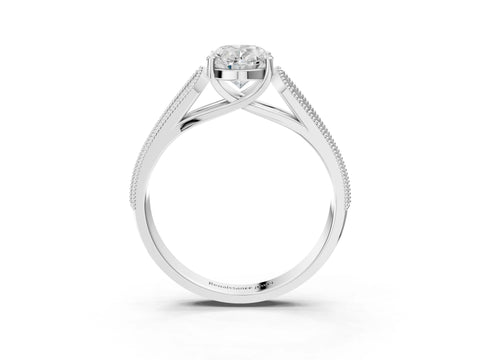 Silver 0.55 Carat E VVS1 Princess Cut Pave Split Shank Engagement Ring with Four-Prong Setting