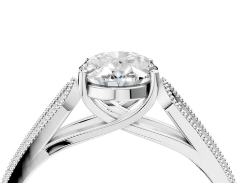 Silver 0.55 Carat E VVS1 Princess Cut Pave Split Shank Engagement Ring with Four-Prong Setting