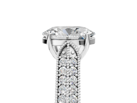 Silver 0.55 Carat E VVS1 Princess Cut Pave Split Shank Engagement Ring with Four-Prong Setting
