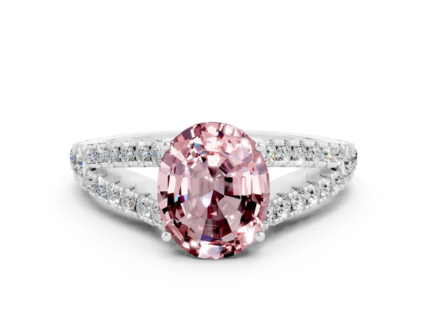 Platinum Oval Cut Cut Split Shank Pave Diamond Engagement Ring with Four-Prong Setting