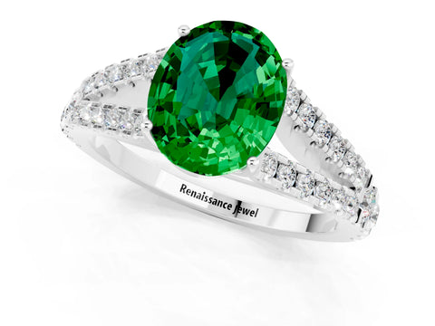 White gold Oval Cut Cut Split Shank Pave Diamond Engagement Ring with Four-Prong Setting_1