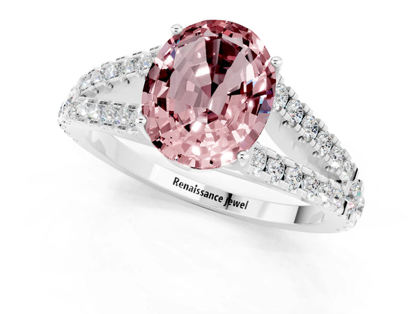 Platinum Oval Cut Cut Split Shank Pave Diamond Engagement Ring with Four-Prong Setting