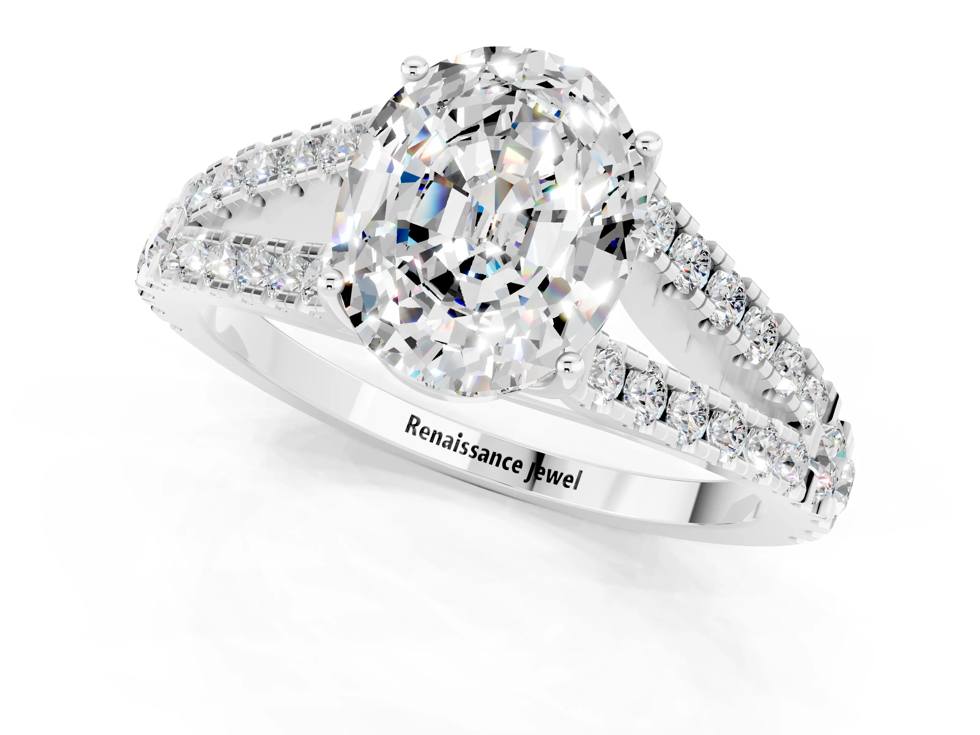 White gold Oval Cut Cut Split Shank Pave Diamond Engagement Ring with Four-Prong Setting_1