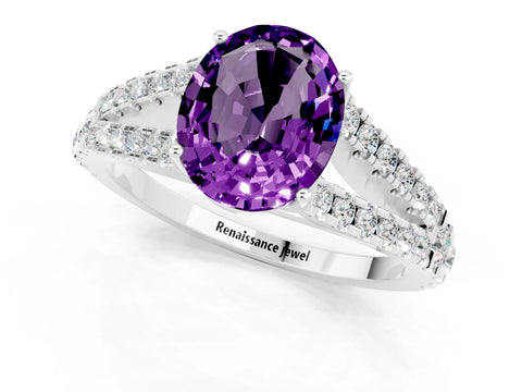 White gold Oval Cut Cut Split Shank Pave Diamond Engagement Ring with Four-Prong Setting_1