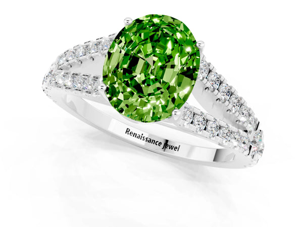 White gold Oval Cut Cut Split Shank Pave Diamond Engagement Ring with Four-Prong Setting