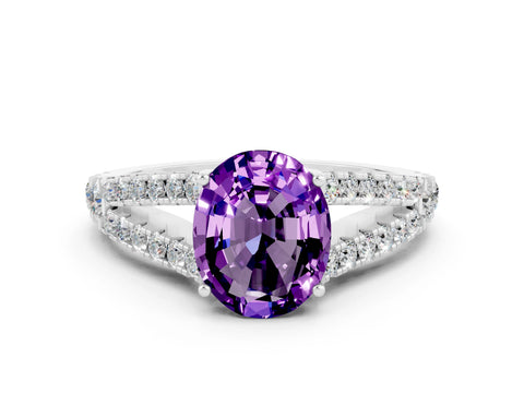 White gold Oval Cut Cut Split Shank Pave Diamond Engagement Ring with Four-Prong Setting