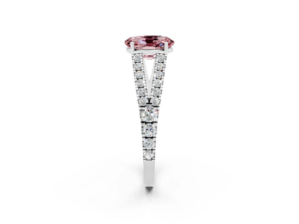 White gold Oval Cut Cut Split Shank Pave Diamond Engagement Ring with Four-Prong Setting