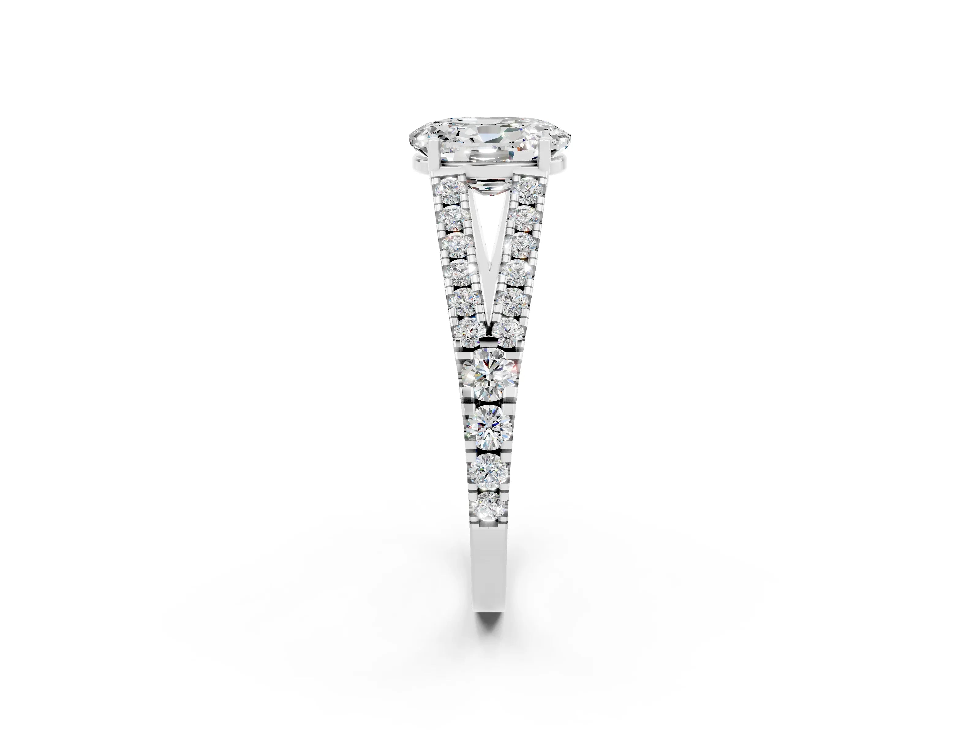 White gold Oval Cut Cut Split Shank Pave Diamond Engagement Ring with Four-Prong Setting_2