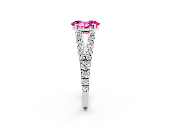 Platinum Oval Cut Cut Split Shank Pave Diamond Engagement Ring with Four-Prong Setting