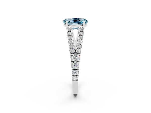 Platinum Oval Cut Cut Split Shank Pave Diamond Engagement Ring with Four-Prong Setting