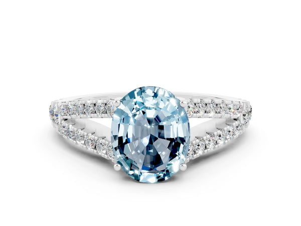 Platinum Oval Cut Cut Split Shank Pave Diamond Engagement Ring with Four-Prong Setting