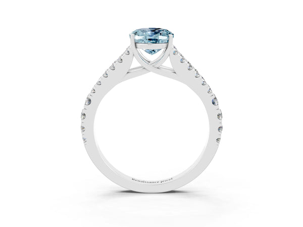 Platinum Oval Cut Cut Split Shank Pave Diamond Engagement Ring with Four-Prong Setting