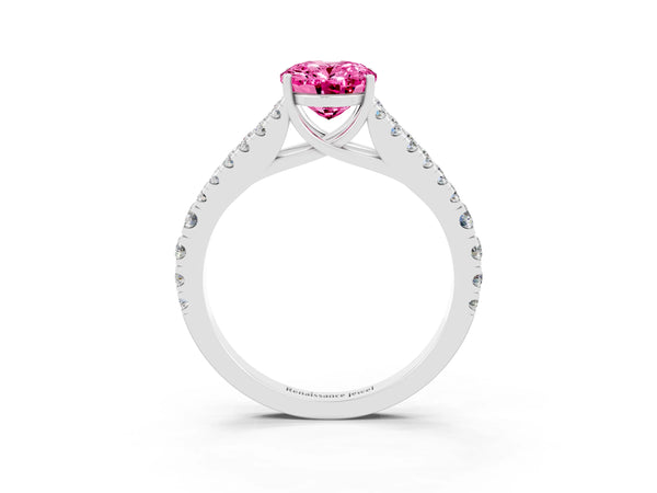Platinum Oval Cut Cut Split Shank Pave Diamond Engagement Ring with Four-Prong Setting