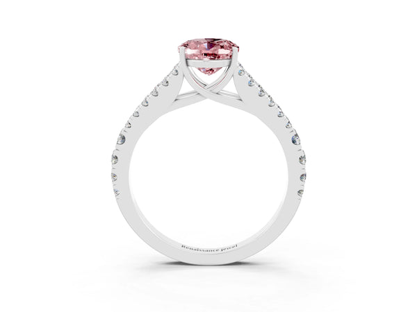 Platinum Oval Cut Cut Split Shank Pave Diamond Engagement Ring with Four-Prong Setting