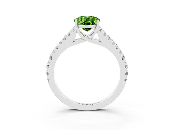 White gold Oval Cut Cut Split Shank Pave Diamond Engagement Ring with Four-Prong Setting