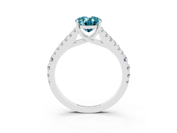 Platinum Oval Cut Cut Split Shank Pave Diamond Engagement Ring with Four-Prong Setting