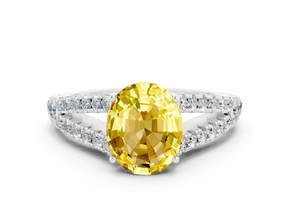 White gold Oval Cut Cut Split Shank Pave Diamond Engagement Ring with Four-Prong Setting