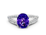 White gold Oval Cut Cut Split Shank Pave Diamond Engagement Ring with Four-Prong Setting