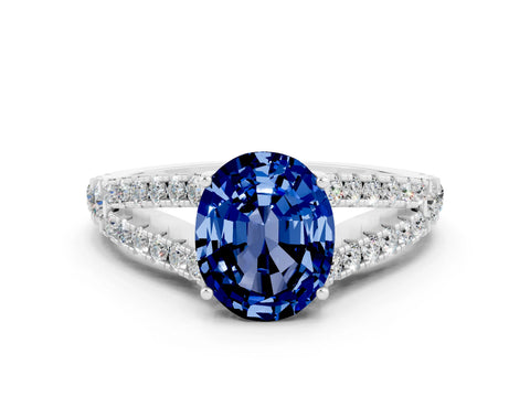 White gold Oval Cut Cut Split Shank Pave Diamond Engagement Ring with Four-Prong Setting