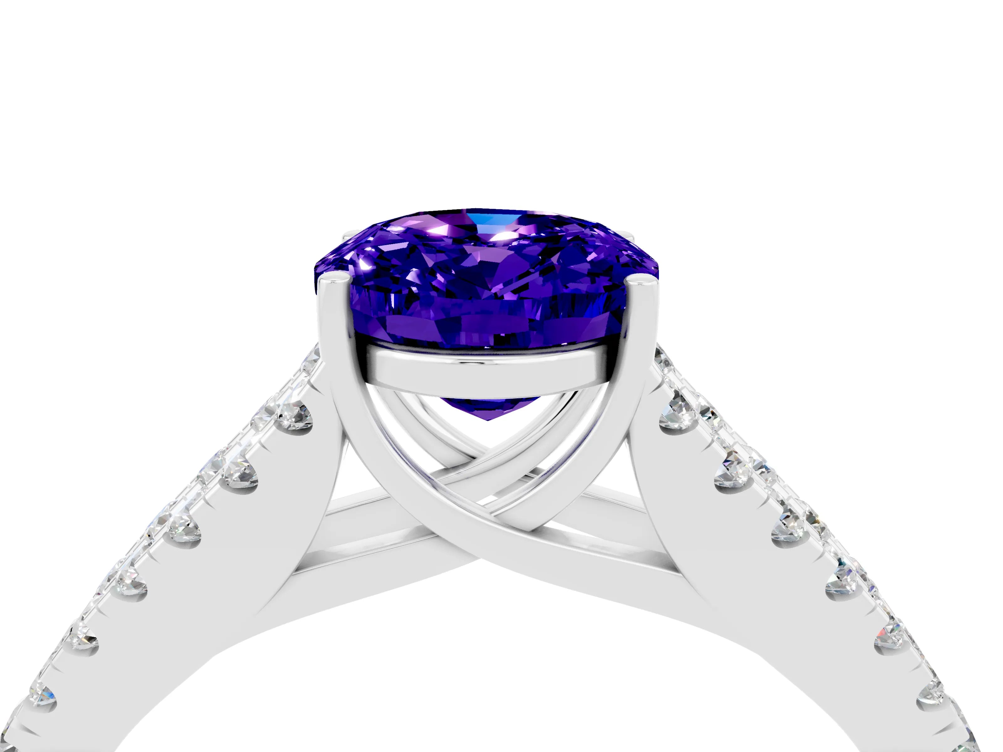 White gold Oval Cut Cut Split Shank Pave Diamond Engagement Ring with Four-Prong Setting_4