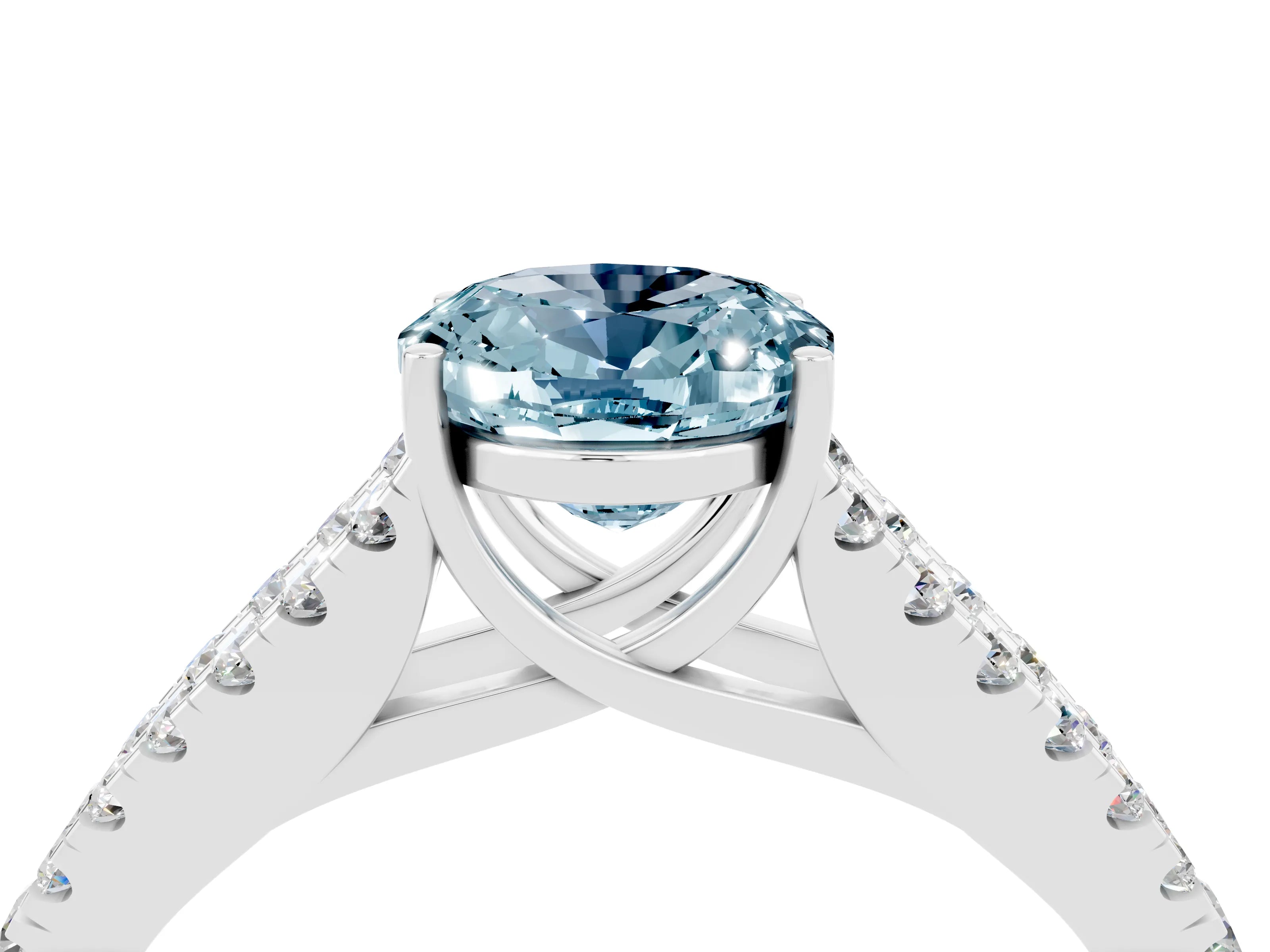 White gold Oval Cut Cut Split Shank Pave Diamond Engagement Ring with Four-Prong Setting_4