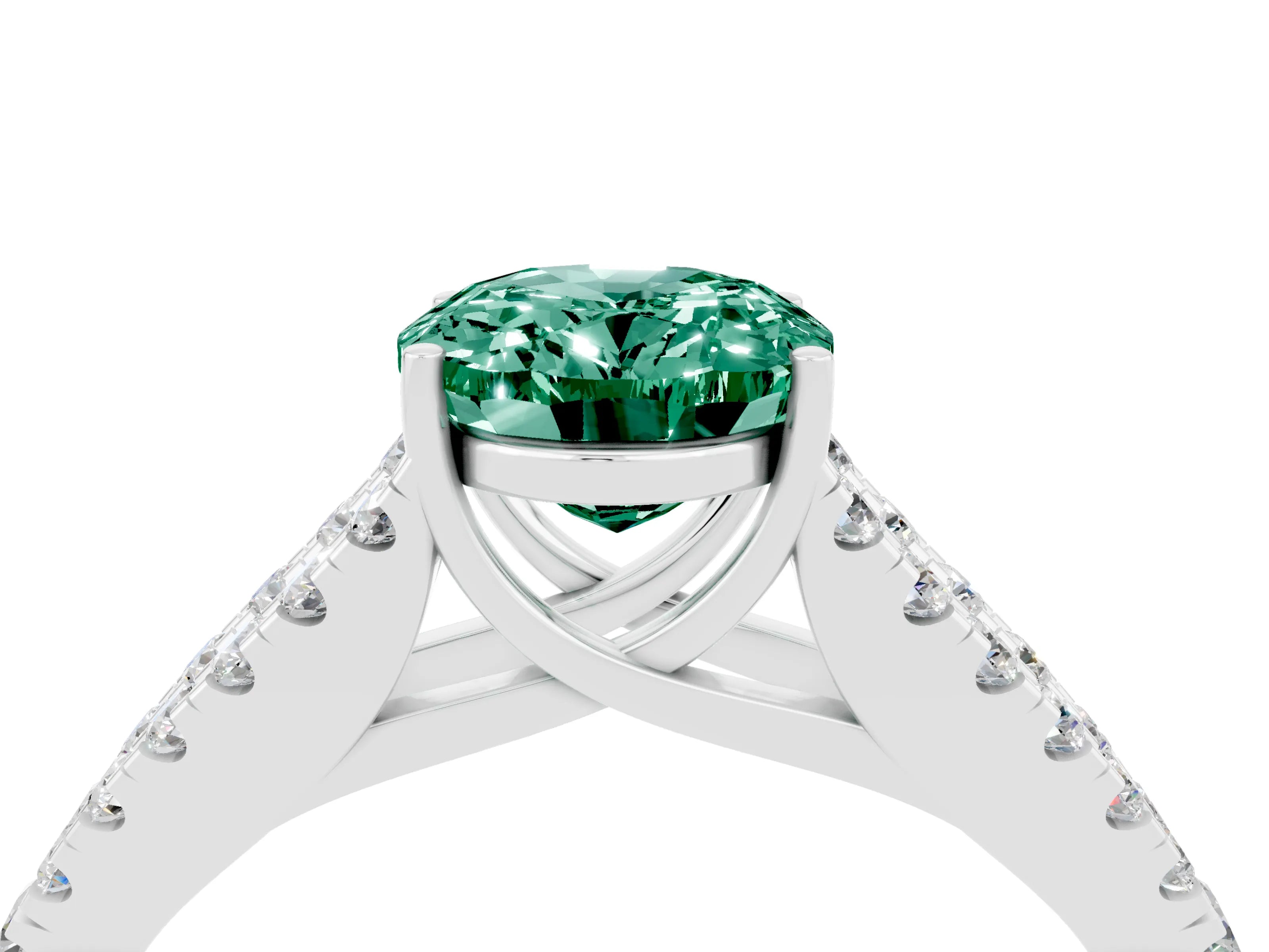 White gold Oval Cut Cut Split Shank Pave Diamond Engagement Ring with Four-Prong Setting_4