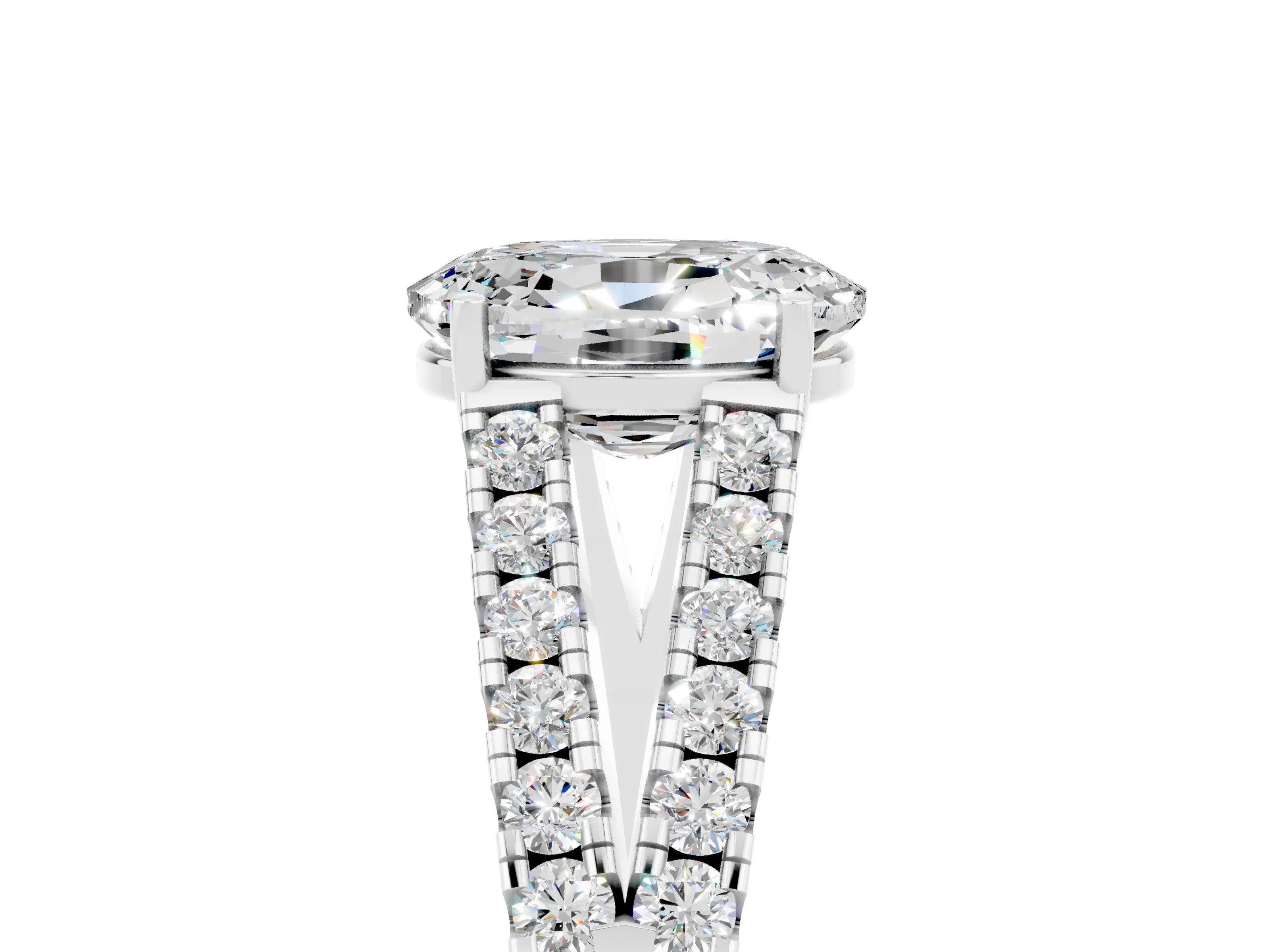 White gold Oval Cut Cut Split Shank Pave Diamond Engagement Ring with Four-Prong Setting_5