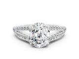 White gold Oval Cut Cut Split Shank Pave Diamond Engagement Ring with Four-Prong Setting