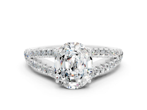 White gold Oval Cut Cut Split Shank Pave Diamond Engagement Ring with Four-Prong Setting