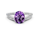 White gold Oval Cut Cut Split Shank Pave Diamond Engagement Ring with Four-Prong Setting