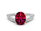 White gold Oval Cut Cut Split Shank Pave Diamond Engagement Ring with Four-Prong Setting