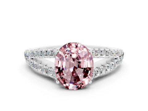White gold Oval Cut Cut Split Shank Pave Diamond Engagement Ring with Four-Prong Setting