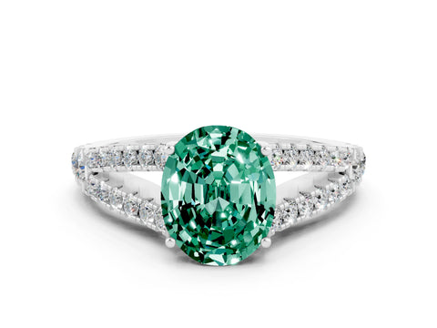 White gold Oval Cut Cut Split Shank Pave Diamond Engagement Ring with Four-Prong Setting