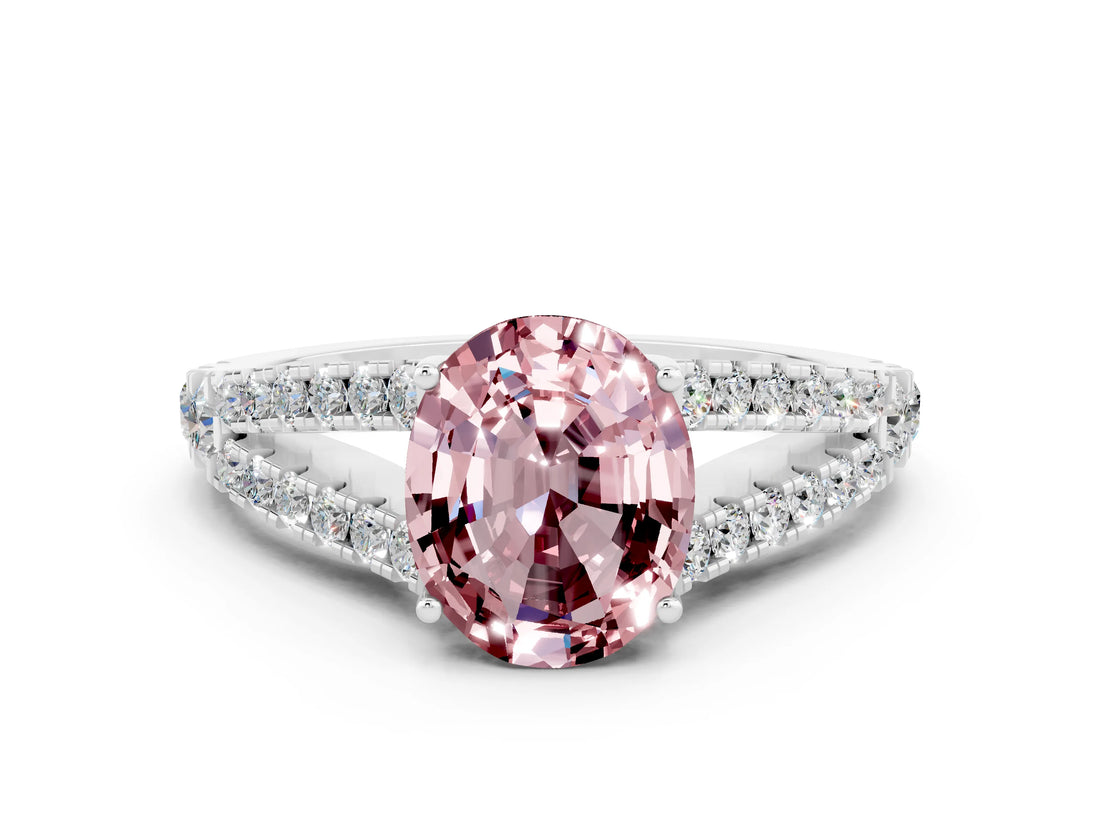 White gold Oval Cut Cut Split Shank Pave Diamond Engagement Ring with Four-Prong Setting