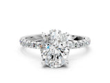 White gold Oval Cut Diamond Brilliant Solitaire Ring with Pavé Band and Four-Prong Setting_177
