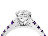 White gold Oval Cut Diamond Cathedral Solitaire Ring with Round with Amethyst side stone Pavé Band_4