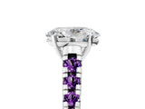 White gold Oval Cut Diamond Cathedral Solitaire Ring with Round with Amethyst side stone Pavé Band_5