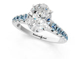 White gold Oval Cut Diamond Cathedral Solitaire Ring with Round with Aquamarine side stone Pavé Band_13