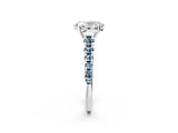 White gold Oval Cut Diamond Cathedral Solitaire Ring with Round with Aquamarine side stone Pavé Band_14