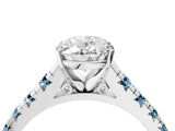 White gold Oval Cut Diamond Cathedral Solitaire Ring with Round with Aquamarine side stone Pavé Band_16