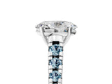 White gold Oval Cut Diamond Cathedral Solitaire Ring with Round with Aquamarine side stone Pavé Band_17